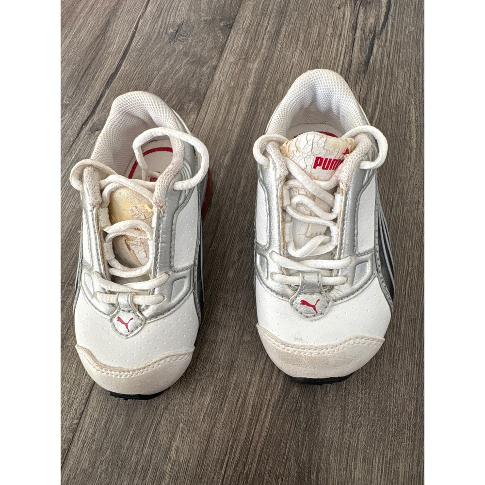 Puma Cell Kinder-fit Toddler Sneakers White Silver Red Size 5 US Kids‎